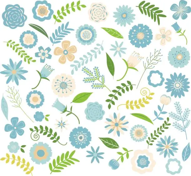 Vector illustration of Wedding Flower Seamless Pattern.Blue floral set.