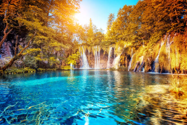 istock Majestic view on turquoise water and sunny beams. 665565638