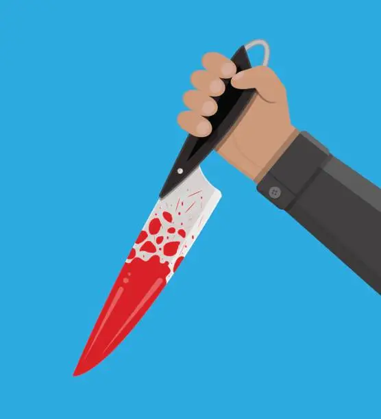 Vector illustration of Hand holding a bloody knife