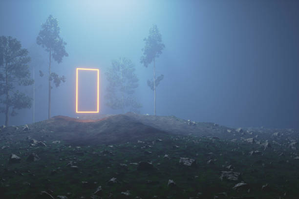 istock Mysterious glowing portal in the forest at night 665578356