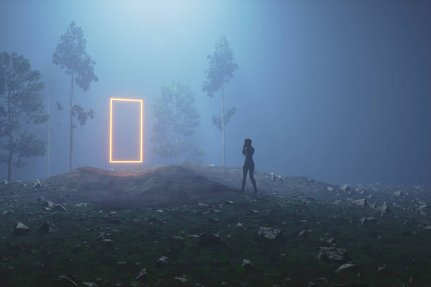 istock Mysterious glowing portal in the forest at night 665578404