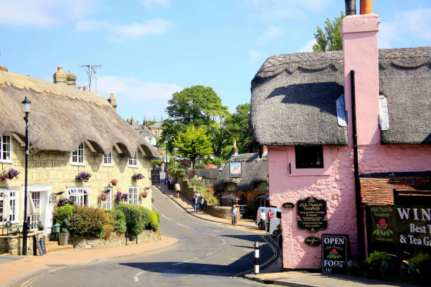 Shanklin, Isle of Wight, UK. July 11, 2013.  The old part of the town of Shanklin with the thatched roofs and charming tea gardens on the Isle of Wight, England, UK.