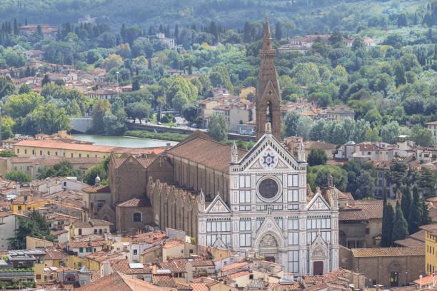 Panorama view on the Santa Croce church and old town in Florence, Italy Panoramic view on the Santa Croce church and old town in Florence, Italy sanderling calidris alba stock pictures, royalty-free photos & images