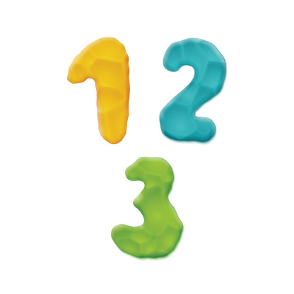 Vector Photo Realistic Plasticine Clay Numbers. Quality Close Up View. One, Two, Three