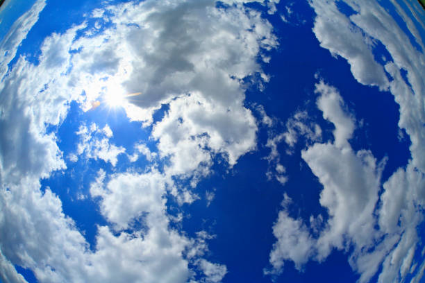 blauer himmel und wolken - fischauge stock-fotos und bilder