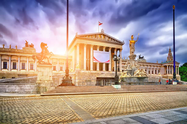 istock Austrian parliament building with Athena statue on the front in 665623530