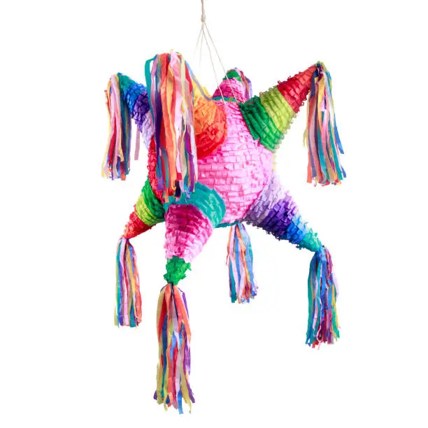 Colorful mexican pinata used in birthdays isolated on white