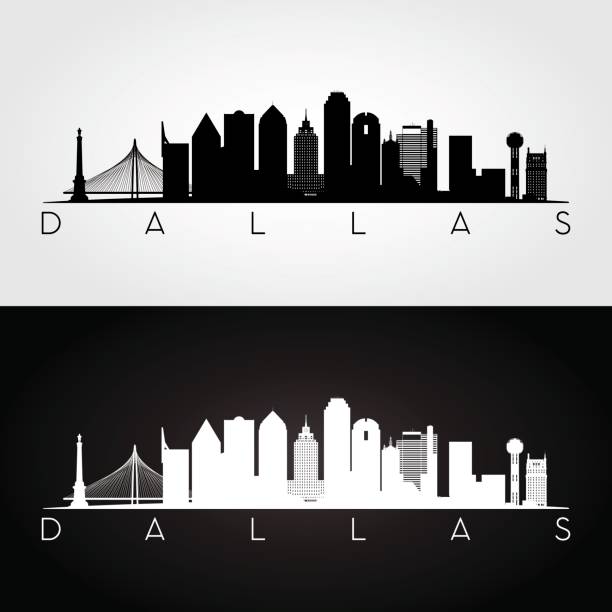 dallas usa skyline und wahrzeichen silhouette, schwarz / weiß design, vektor-illustration. - dallas stock-grafiken, -clipart, -cartoons und -symbole