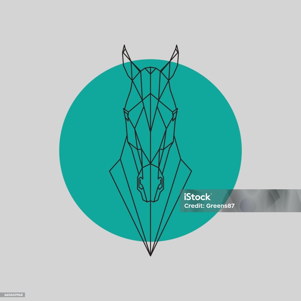 Horse head geometric lines silhouette isolated on gray and green background. Horse head geometric lines silhouette isolated on gray and green background. Vector design element illustration. Horse stock vector