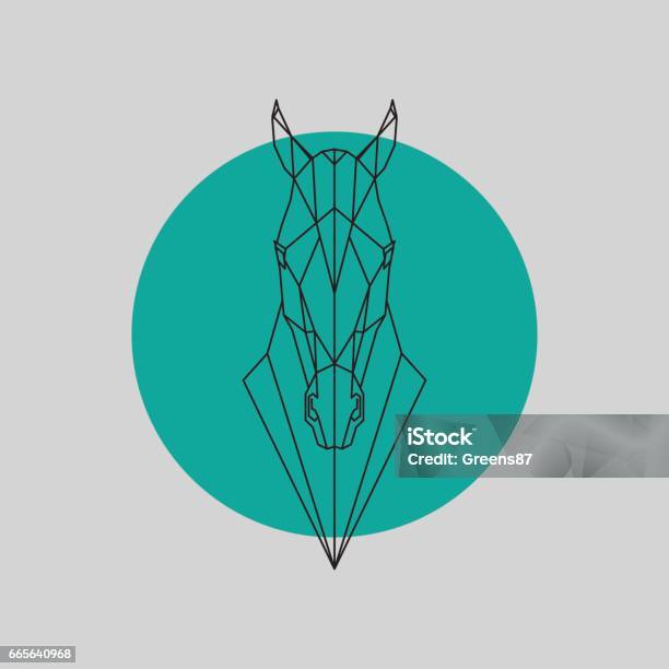 Horse Head Geometric Lines Silhouette Isolated On Gray And Green Background Stock Illustration - Download Image Now