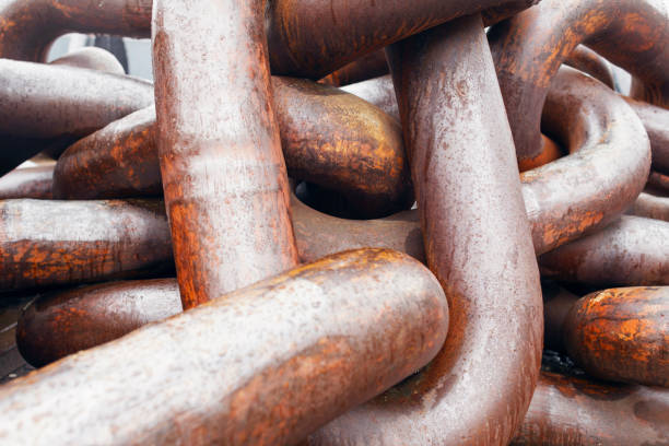 istock Close up of a old and rusty anchor chain. 665646976