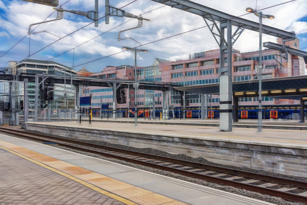istock Modern UK station with overhead live wires 665647934