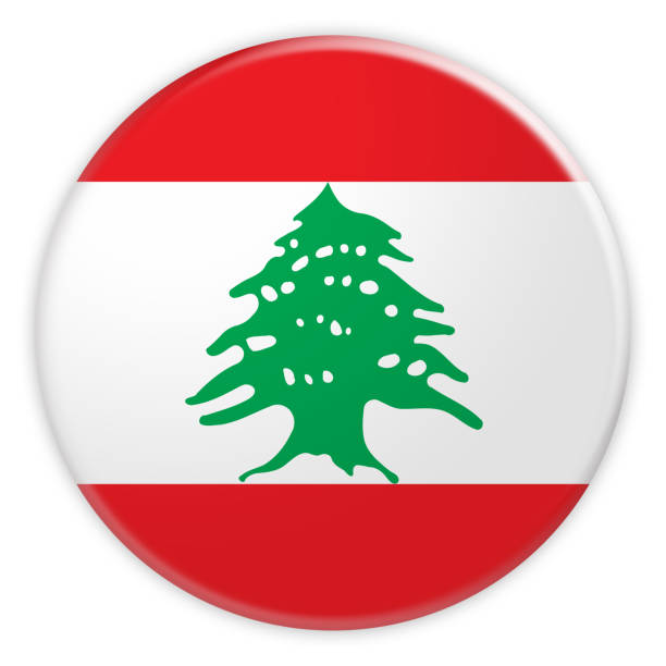 libanon flagge button, news konzept abzeichen, 3d illustration auf weiß - lebanese flag stock-grafiken, -clipart, -cartoons und -symbole