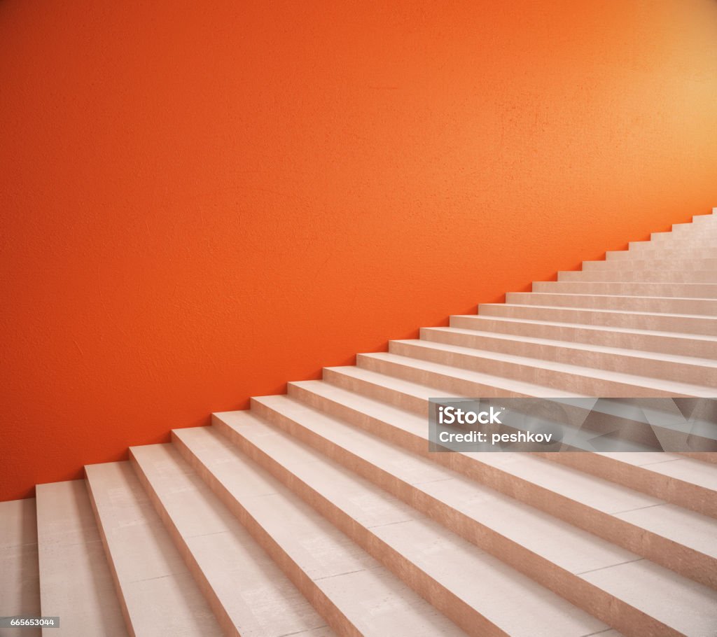 Escalier et mur orange blanc - Photo de Escalier libre de droits