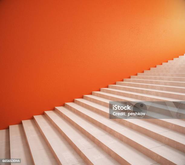 Photo libre de droit de Escalier Et Mur Orange Blanc banque d'images et plus d'images libres de droit de Escalier - Escalier, Orange - Couleur, Moderne