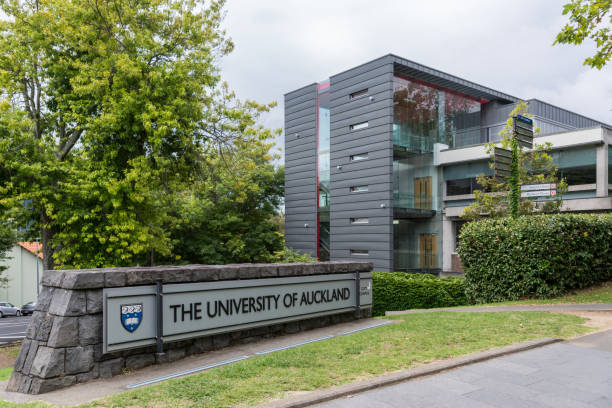 Sign at entrance of University of Auckland. stock photo