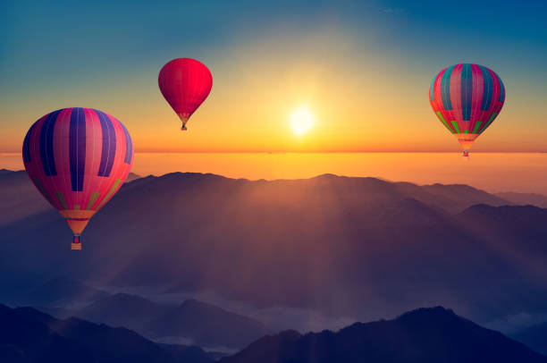 morning flight of the three hot air balloons. - 5891 imagens e fotografias de stock