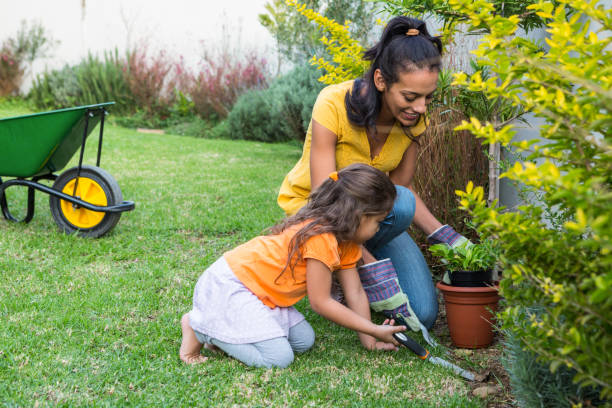 istock Smiling mother and daughter gardening 665663812