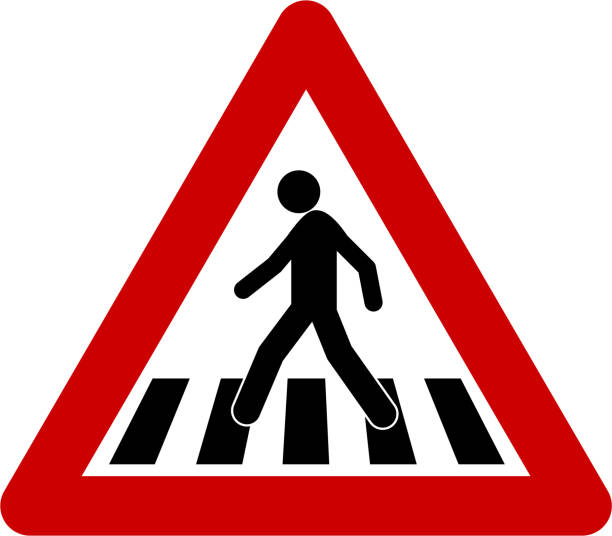 Warning sign with crosswalk vector art illustration