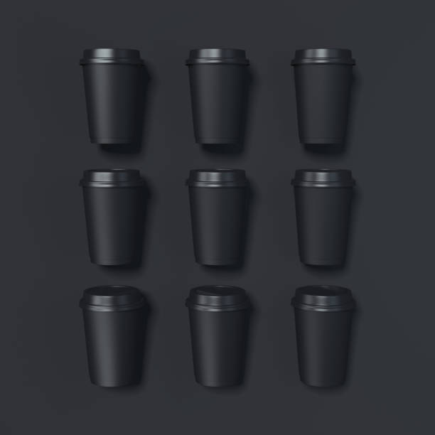 istock Set of black cardboard coffee cups. 3d rendering 665670776