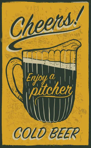 Vector illustration of Old fashioned sign advertisement with beer pitcher and text