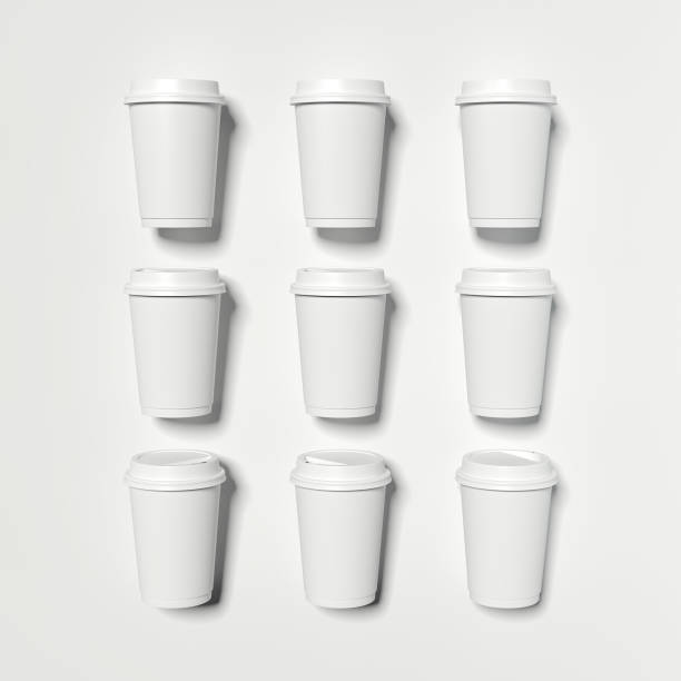 istock Set of white cardboard coffee cups 3d rendering 665673128