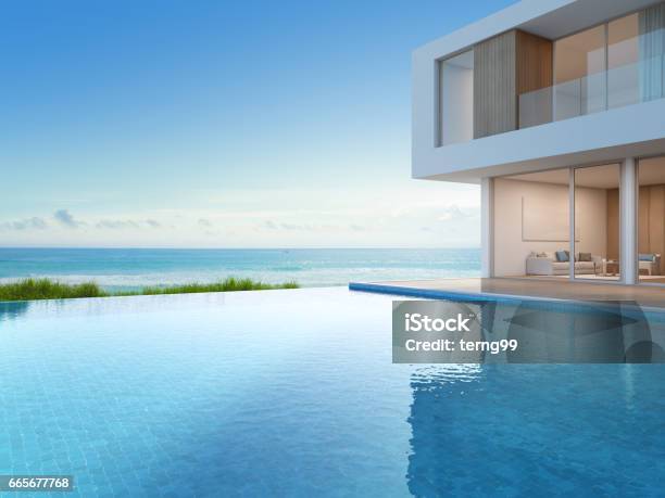 Luxury Beach House With Sea View Swimming Pool In Modern Design Vacation Home For Big Family Stock Photo - Download Image Now