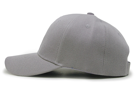 Mock up blank baseball cap closeup of side view on white background