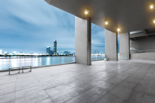 istock empty brick floor with cityscape and skyline 665686554