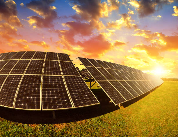 istock Photovoltaic panels at sunset. 665692458
