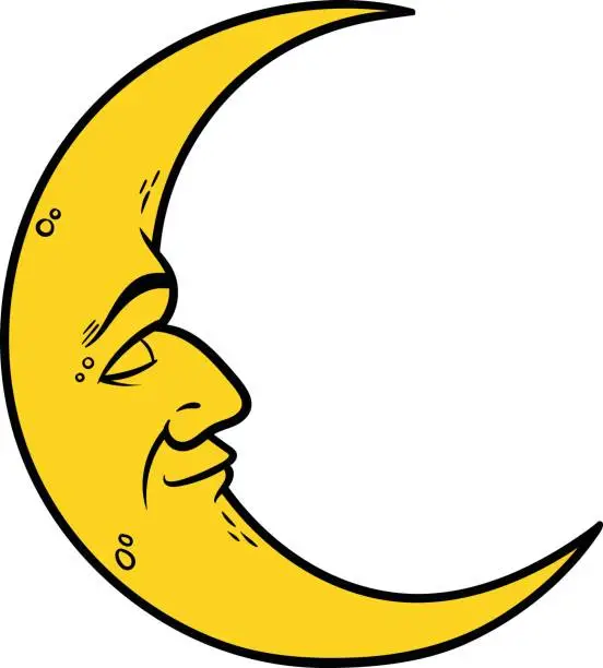Vector illustration of Cartoon Crescent Moon With Face Vector Illustration