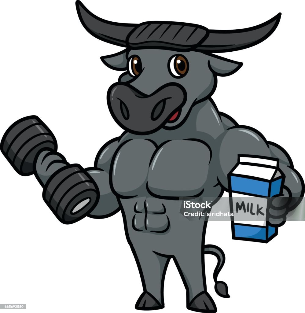 Personnage Buffalo entraînez maintenant lait Cartoon Illustration - clipart vectoriel de Adulte libre de droits