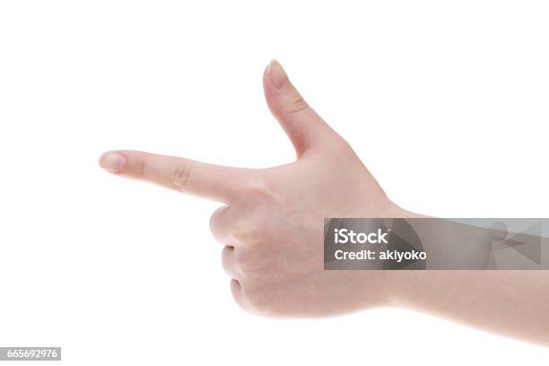 Woman Hand Point With Finger Stock Photo - Download Image Now - Human Hand, Pointing, Studio Shot