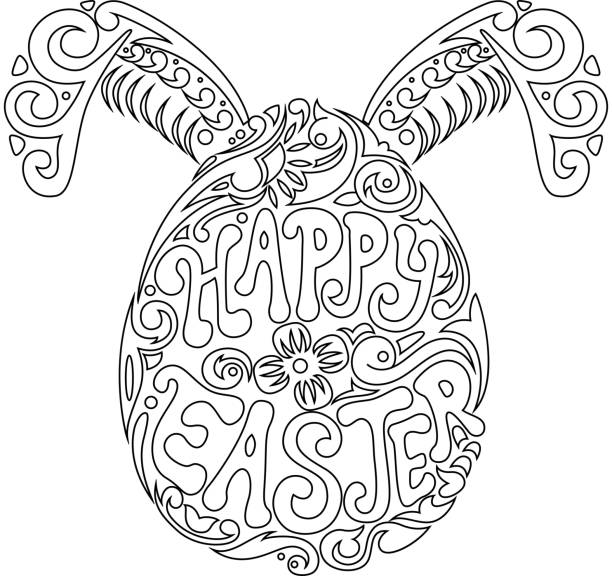 Hand drawn easter egg and bunny ears for adult coloring page in doodle Vector illustration of Hand drawn easter egg and bunny ears for adult coloring page in doodle easter egg coloring stock illustrations