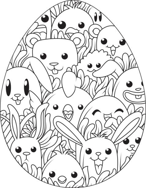 Hand drawn easter eggs for coloring book for adult and cute cartoon elements Vector illustration of Hand drawn easter eggs for coloring book for adult and cute cartoon elements easter egg coloring stock illustrations