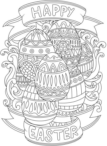 Happy Easter background with pattern coloring book page Vector illustration of Happy Easter background with pattern coloring book page easter egg coloring stock illustrations