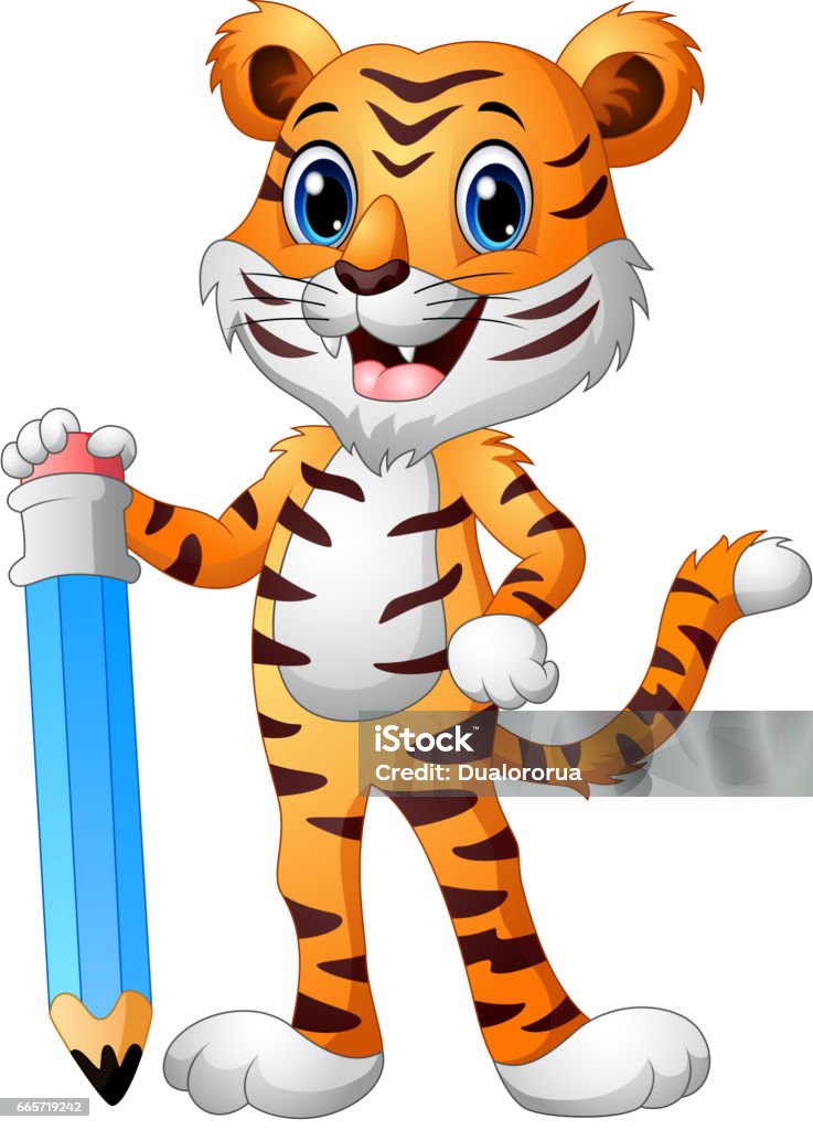 Ilustración de Dibujos Animados Divertidos Tigre Sosteniendo Un Lápiz  Grande y más Vectores Libres de Derechos de Tigre - iStock