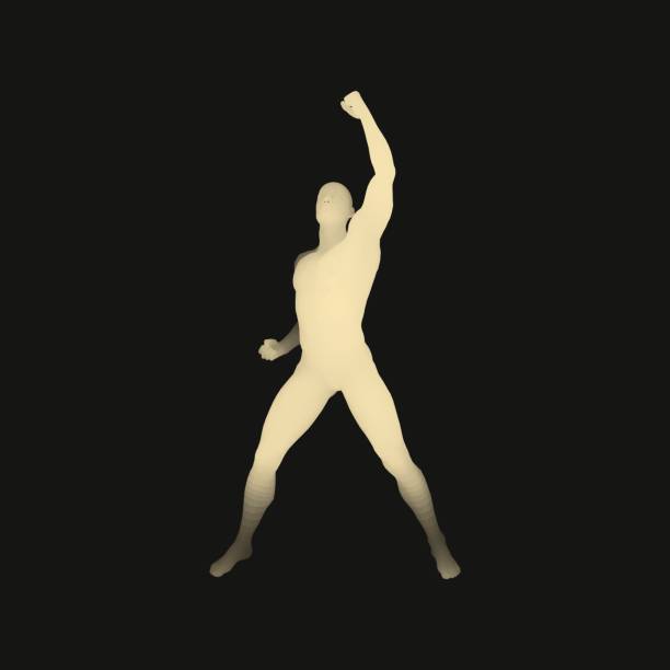 istock Leadership concept. Human with arm up. Silhouette for sport championship. 3D Model of Man. 665731192