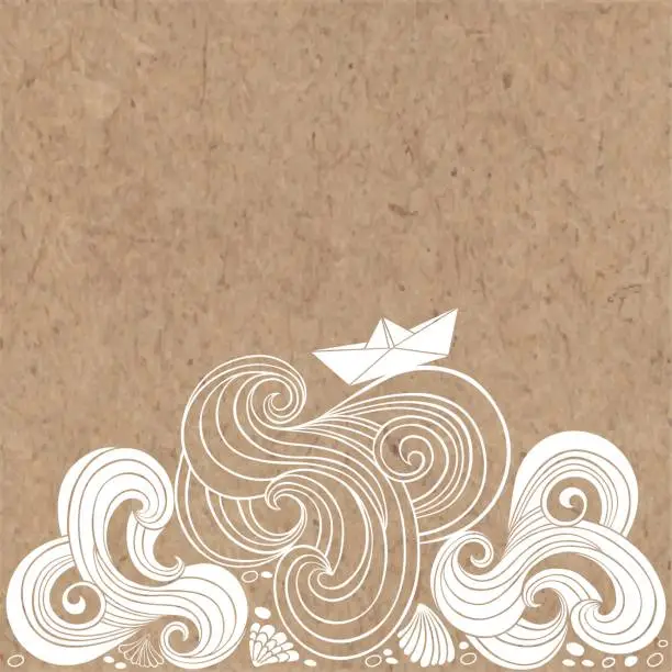 Vector illustration of Marine background on kraft paper. Vector illustration with space for text, can be used  creating card or invitation card.