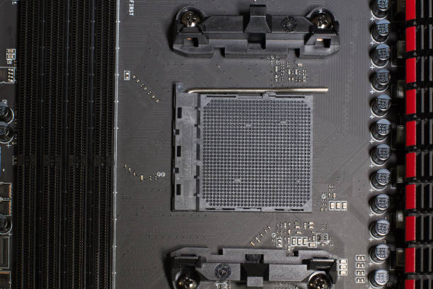 istock Computer motherboard with a view of parts and components 665741020