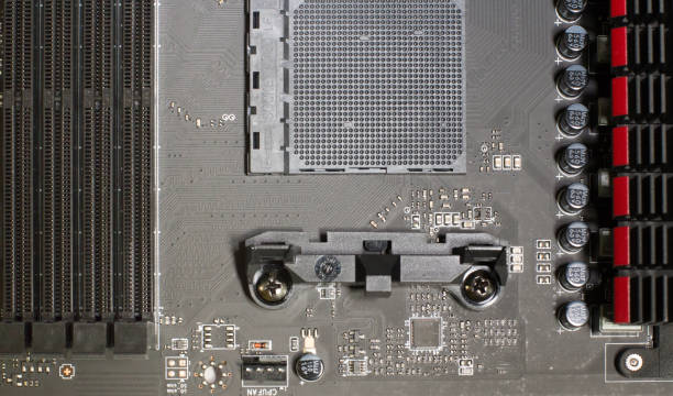 istock Computer motherboard with a view of parts and components 665741046