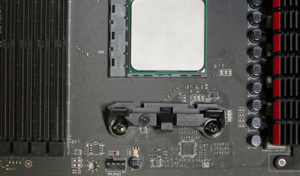 istock Computer motherboard with a view of parts and components 665741076