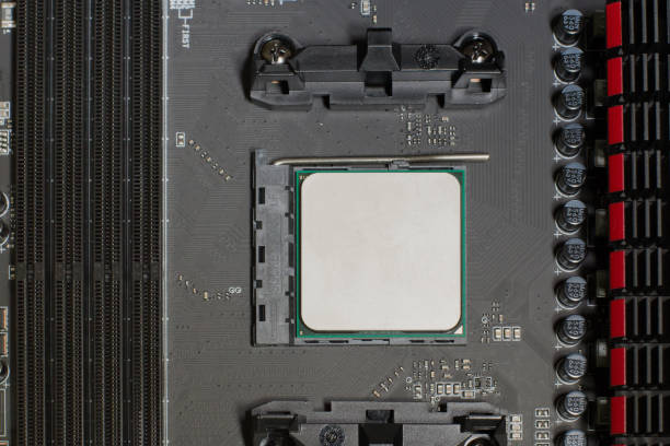 istock Computer motherboard with a view of parts and components 665743148