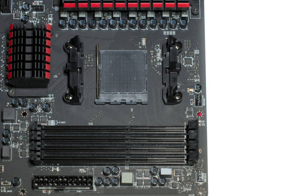 istock Computer motherboard with a view of parts and components 665743236