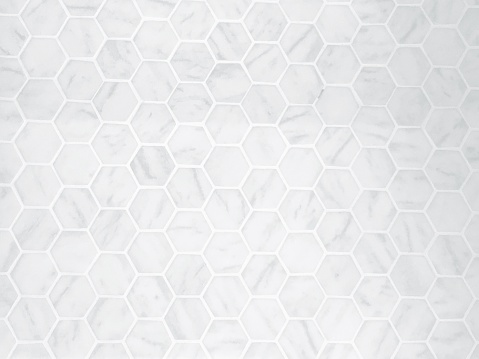Background Pattern, White Hexagon Marble Tile Background or Texture with Copy Space for Text Decorated.