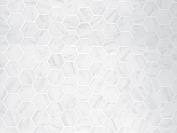 The White Hexagon Marble Tile Texture Background Background Pattern, White Hexagon Marble Tile Background or Texture with Copy Space for Text Decorated. architectural exterior marble stone wall texture stock pictures, royalty-free photos & images
