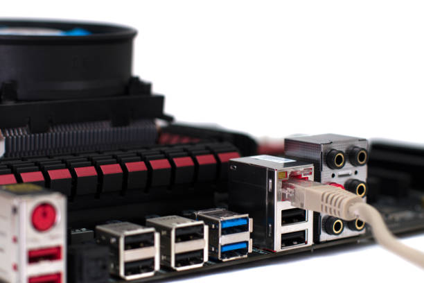 istock A motherboard with a network cable connected to it 665744454
