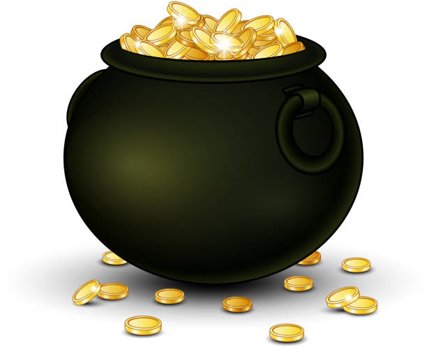 istock Black pot full of gold coins 665746838