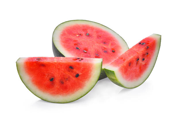 istock Slice of fresh watermelon isolated on white background 665750262