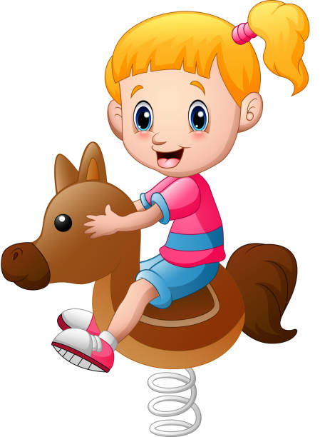 ilustrações de stock, clip art, desenhos animados e ícones de little girl playing rocking horse - 2127